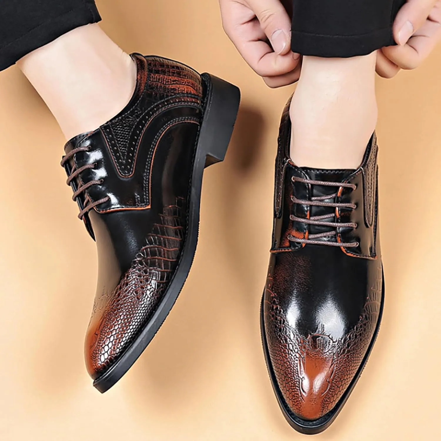 Men's Business Lace Up Leather Shoes Non Slip Fashion Leisure Breathable Comfortable Solid Dress Shoes