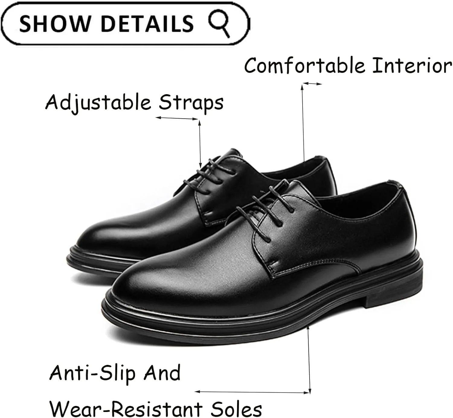 Men's Business Oxford Shoes with Adjustable Laces, Business Pointed Toe Work Shoes Suitable for Wedding Formal Wear