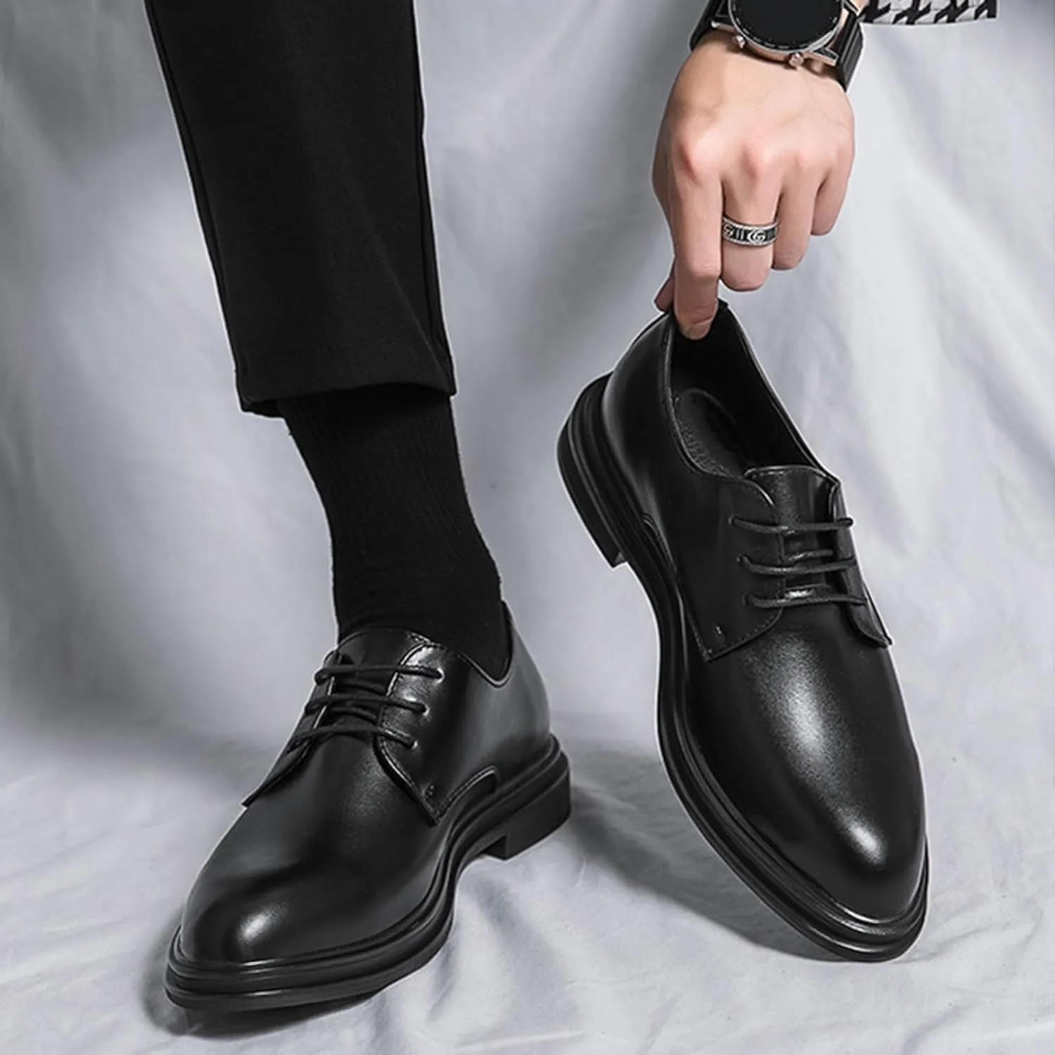 Men's Business Oxford Shoes with Adjustable Laces, Business Pointed Toe Work Shoes Suitable for Wedding Formal Wear