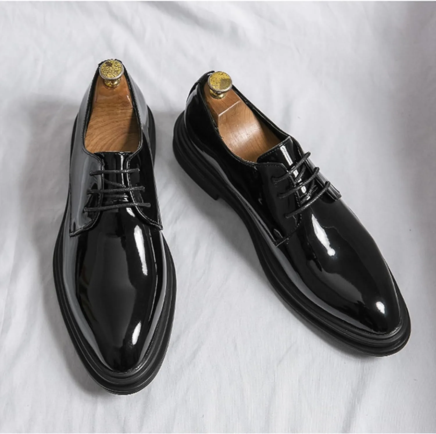 Men's Business Oxford Shoes with Adjustable Laces, Business Pointed Toe Work Shoes Suitable for Wedding Formal Wear
