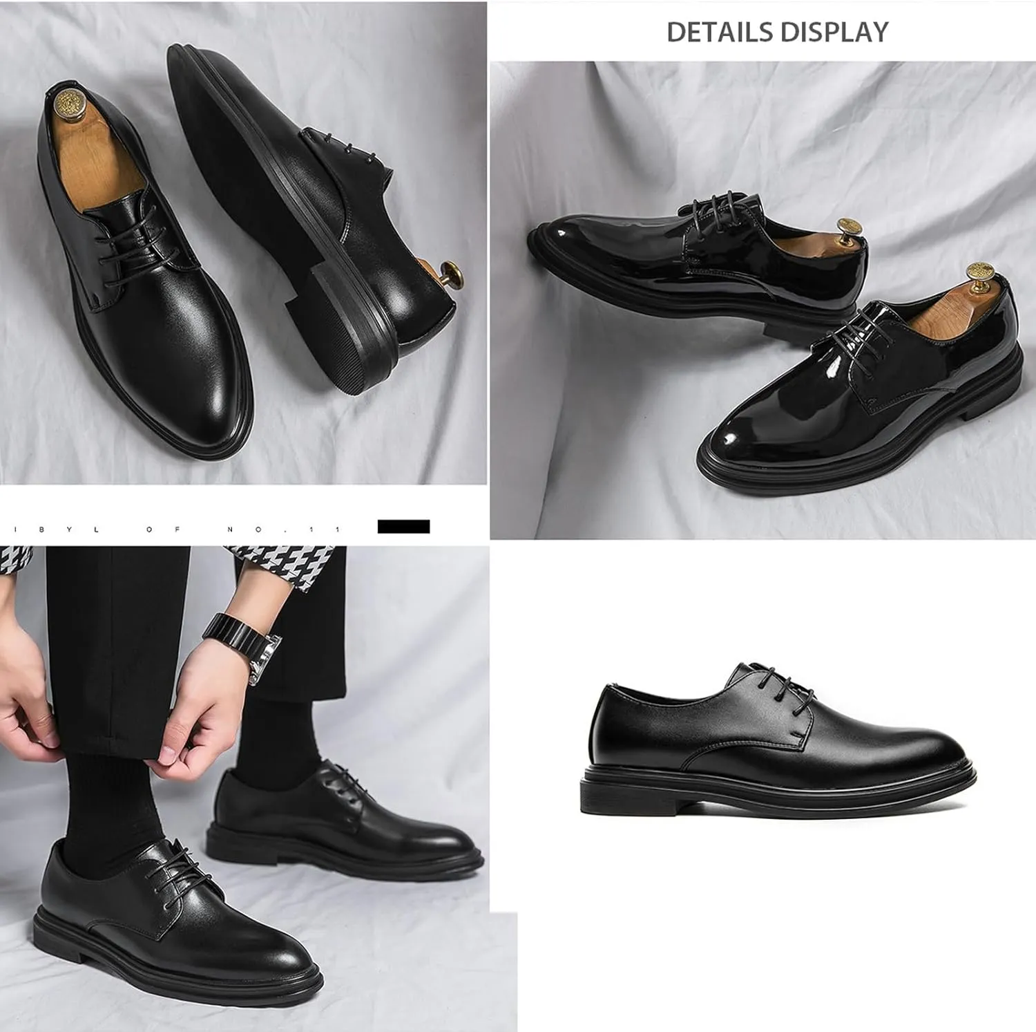 Men's Business Oxford Shoes with Adjustable Laces, Business Pointed Toe Work Shoes Suitable for Wedding Formal Wear