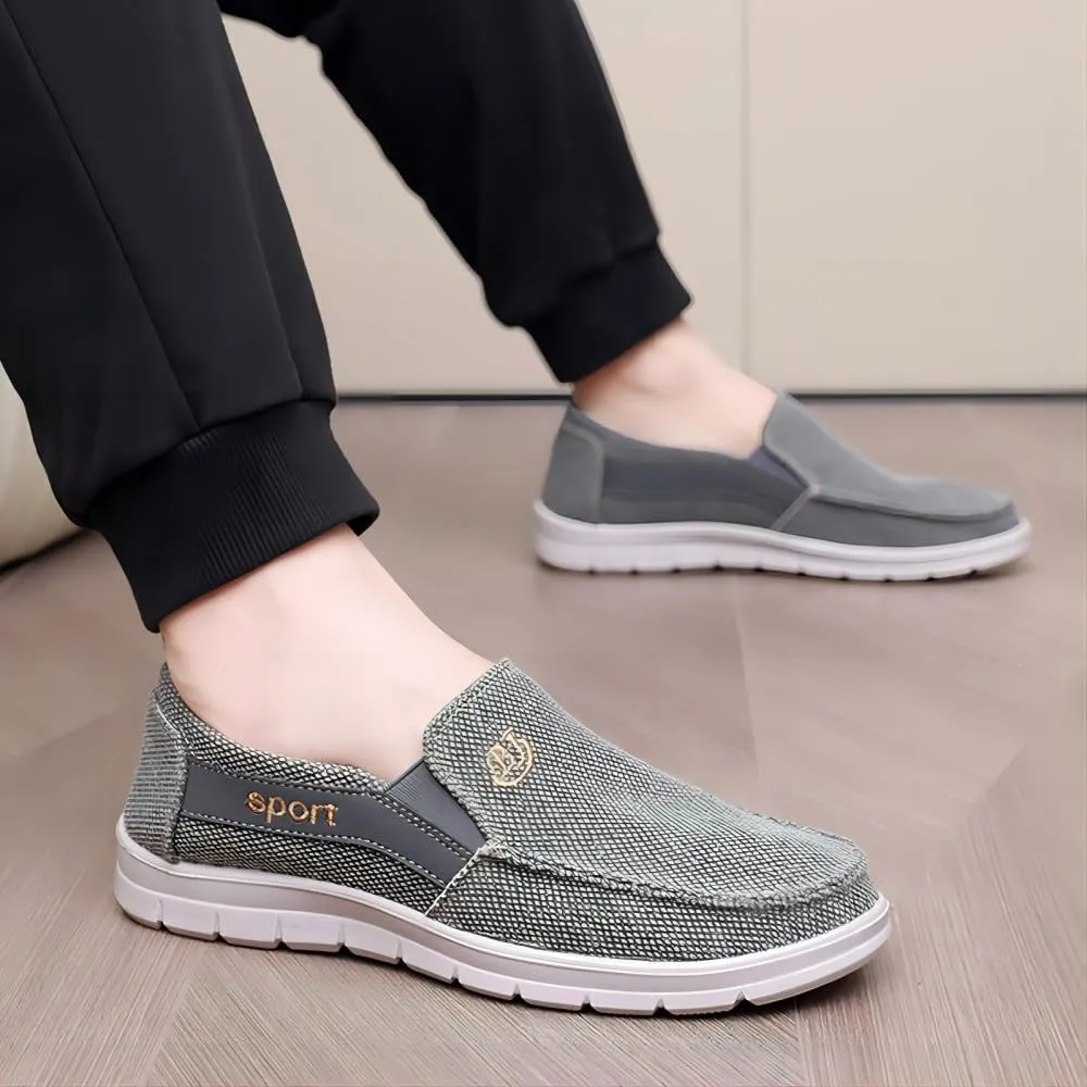 Men's Canvas Casual Flat Loafers Lightweight Walking Outdoor Breathable Cushioning Wide Toe Mesh Camping Shoes
