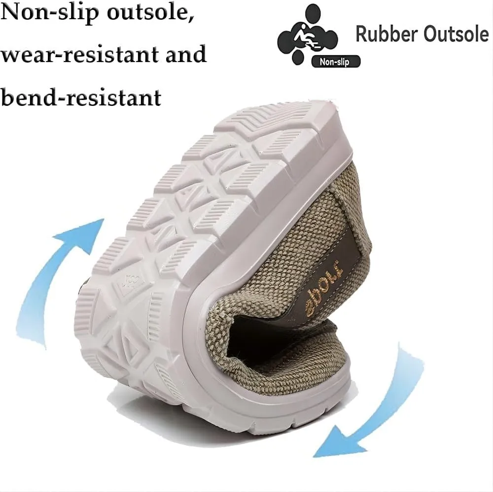 Men's Canvas Casual Flat Loafers Lightweight Walking Outdoor Breathable Cushioning Wide Toe Mesh Camping Shoes