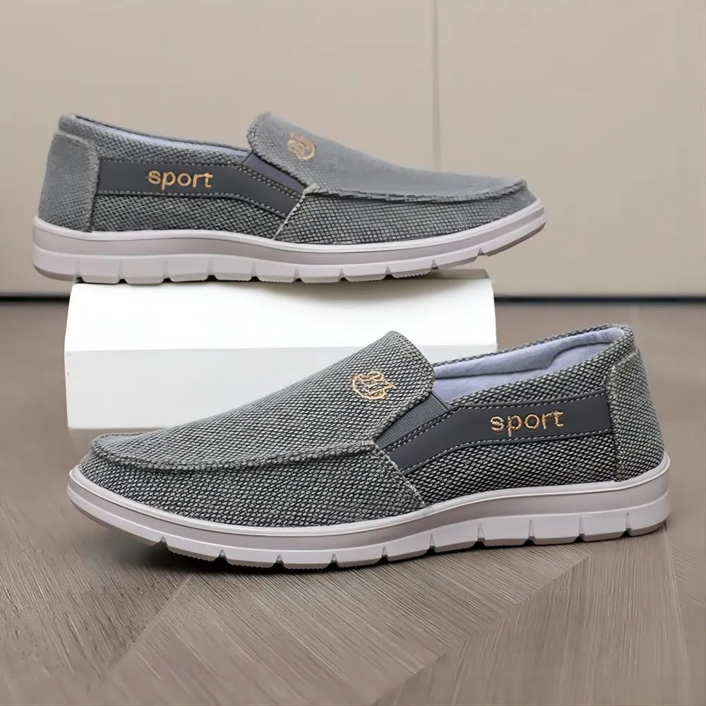 Men's Canvas Casual Flat Loafers Lightweight Walking Outdoor Breathable Cushioning Wide Toe Mesh Camping Shoes
