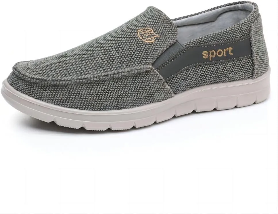Men's Canvas Casual Flat Loafers Lightweight Walking Outdoor Breathable Cushioning Wide Toe Mesh Camping Shoes