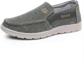 Men's Canvas Casual Flat Loafers Lightweight Walking Outdoor Breathable Cushioning Wide Toe Mesh Camping Shoes