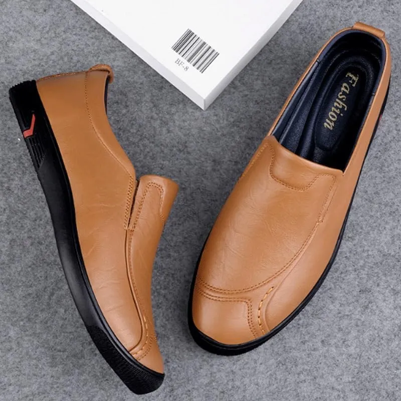 Men's Casual Genuine Leather Flats Hand-Sewed Walking Driving Loafers Shoes Lace-up Casual Comfortable Walking Shoes