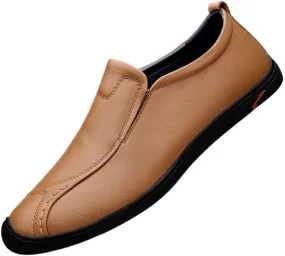 Men's Casual Genuine Leather Flats Hand-Sewed Walking Driving Loafers Shoes Lace-up Casual Comfortable Walking Shoes