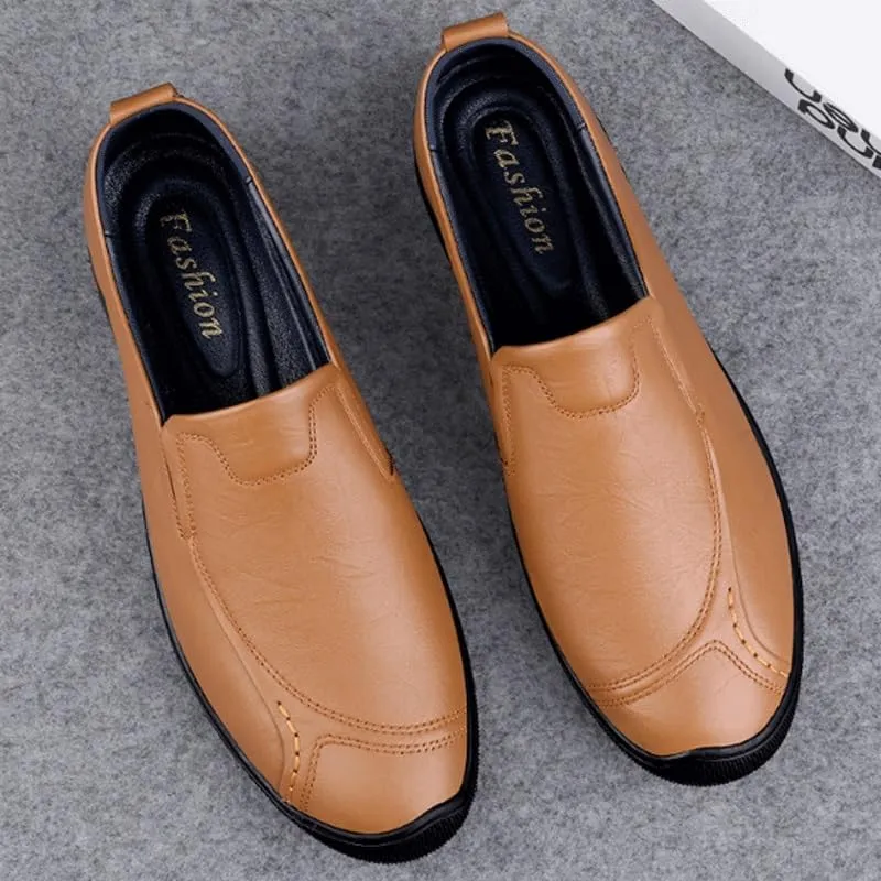 Men's Casual Genuine Leather Flats Hand-Sewed Walking Driving Loafers Shoes Lace-up Casual Comfortable Walking Shoes