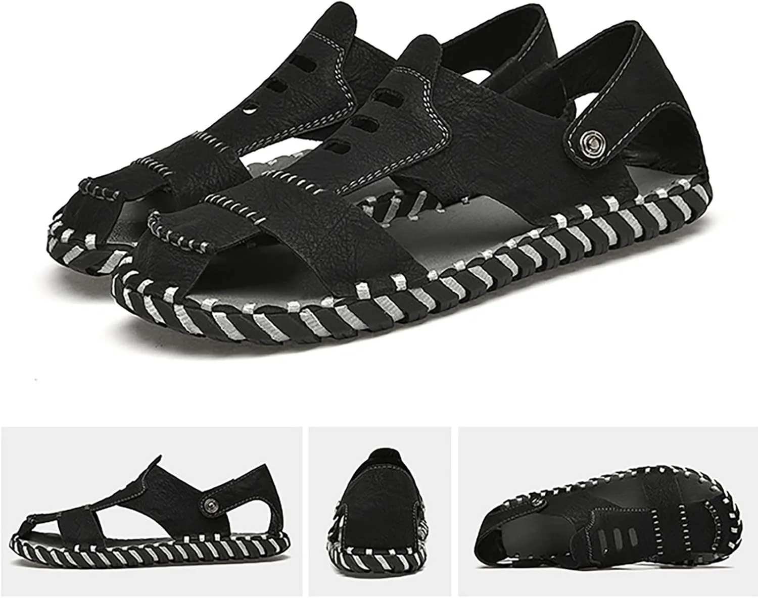 Men's Casual Sandals Closed Toe Comfortable Leather Outdoor Fisherman Shoes Lightweight Walking Sandals for Men