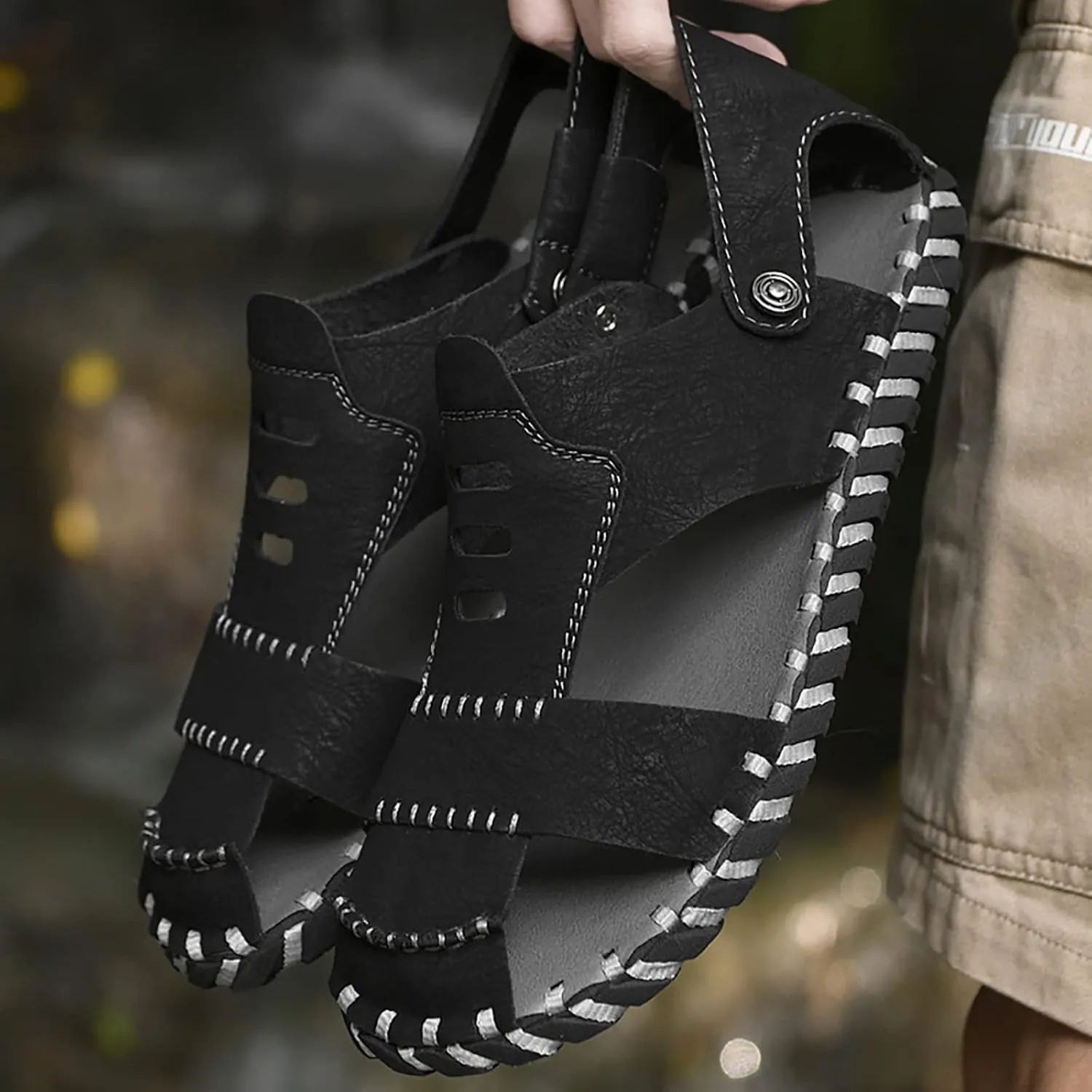 Men's Casual Sandals Closed Toe Comfortable Leather Outdoor Fisherman Shoes Lightweight Walking Sandals for Men