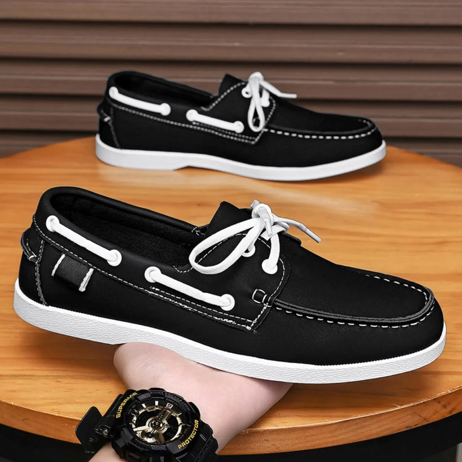 Men's Casual Slip - On Boat Shoes: Work - Ready, Moc - Toe Style for Comfortable Daily Walking.