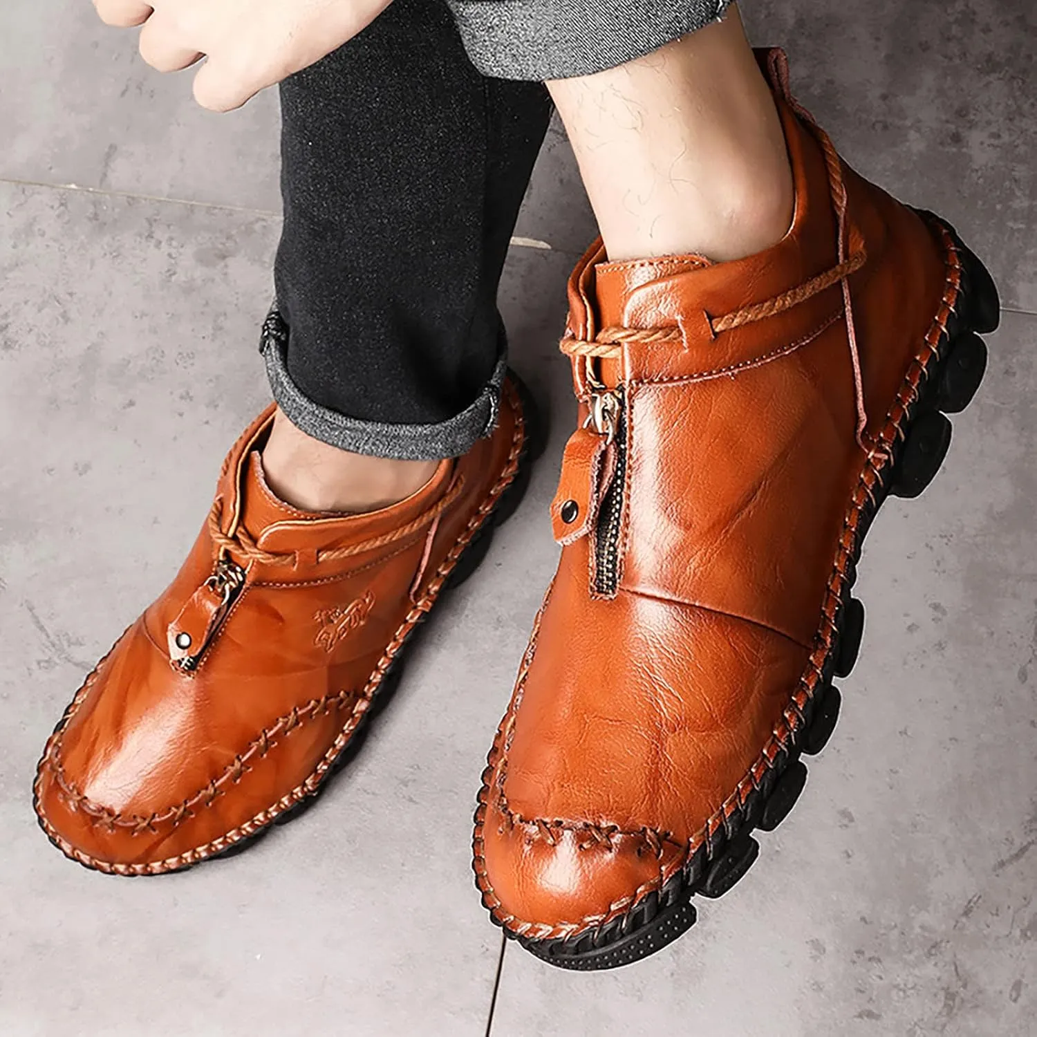 Mens Casual Sneakers Leather Shoes Mens Running Shoes Tennis Sneakers Walking Slip on Athletic Breathable Sport Shoe