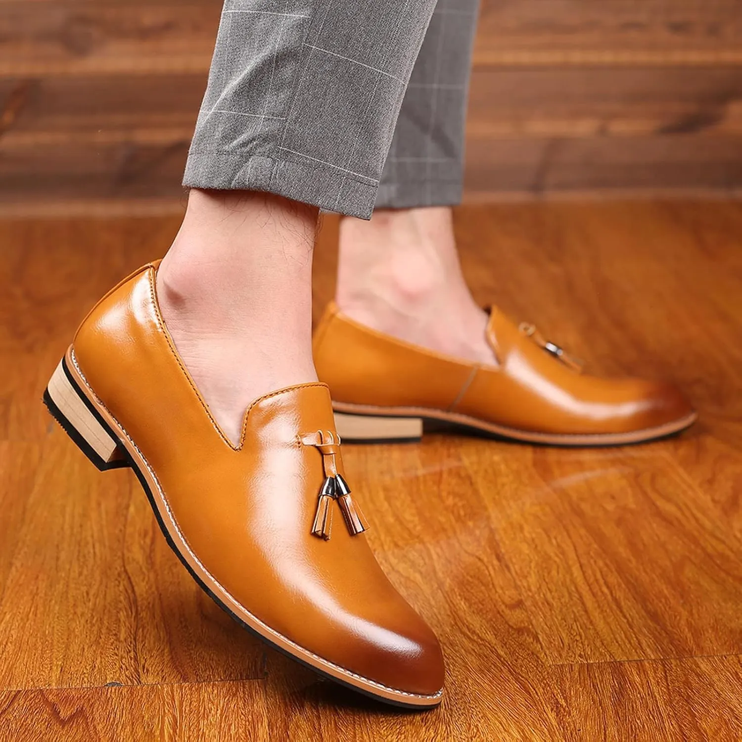 Men's Dress Shoes Loafers Brown Fashion Style Men's Breathable Tassel Comfortable Business Slip On Work Leisure Solid Color Leather Shoes Mens Leather Dress Shoes