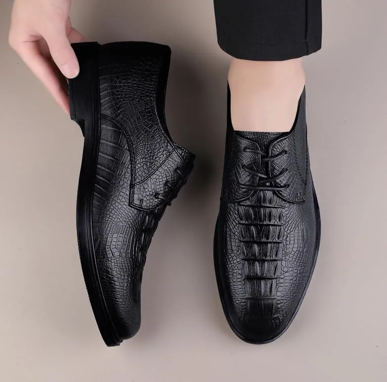 Men's Dress Tuxedo Shoes Men Vintage Leather Lace Up Oxfords Shoes Genuine Leather Rubber Sole Dress Shoes for Men