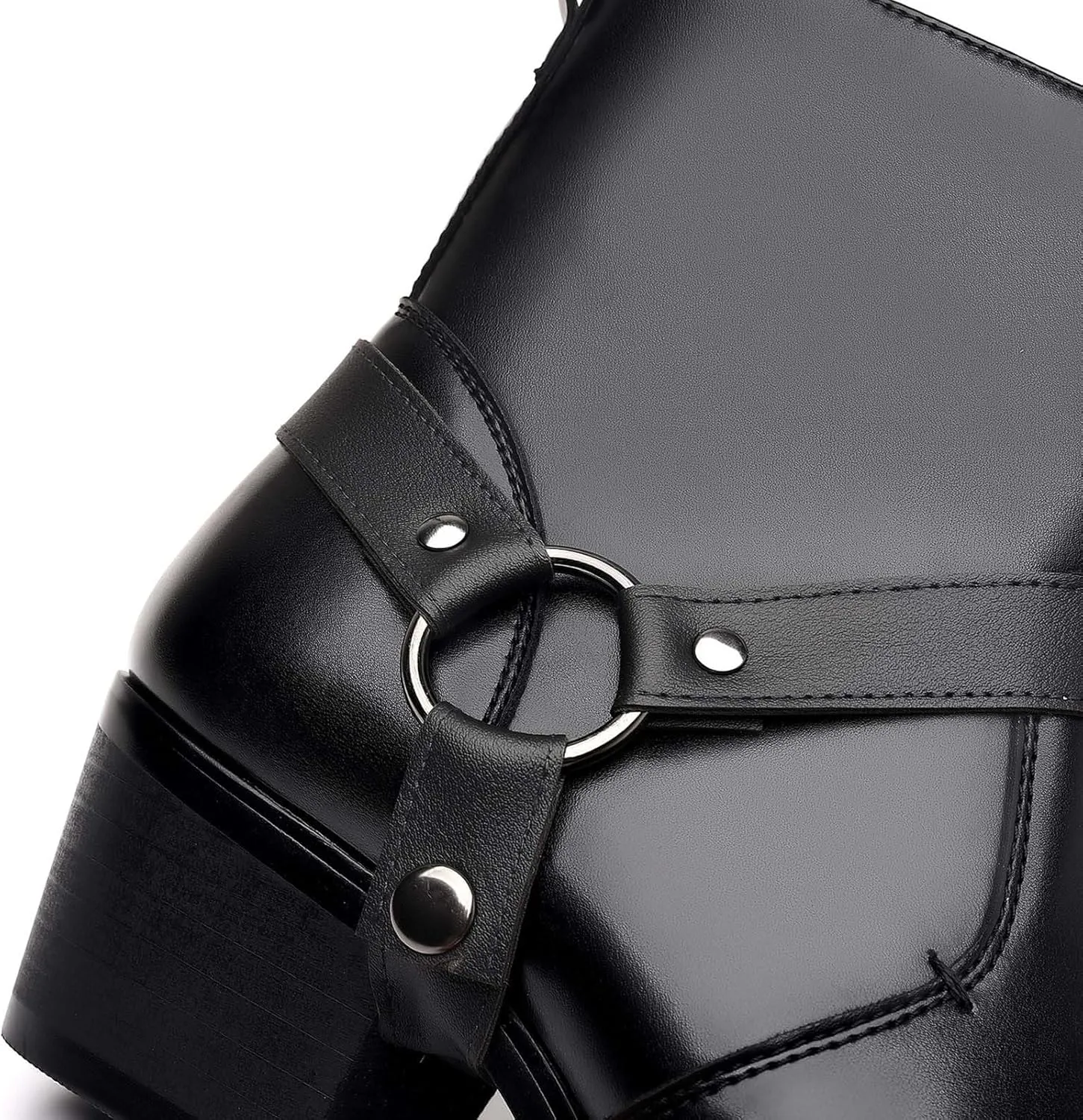Men's Fashionable Ankle Shoes Low Zipper Thick Heel Boots Wooden Heel Pointed Toe Solid Color Zipper Dress Boots Men