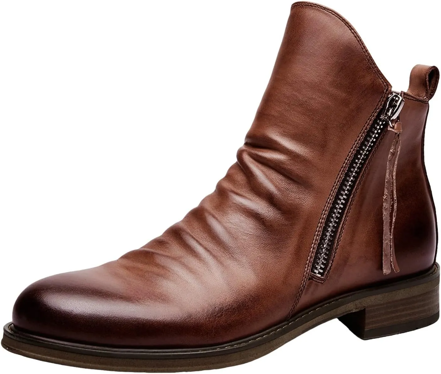 Men's Fashionable Retro Ankle Boots Zipper Sleeve Casual Leather Chukka Boot Water Proof Boys Cowboy Boots with Zipper