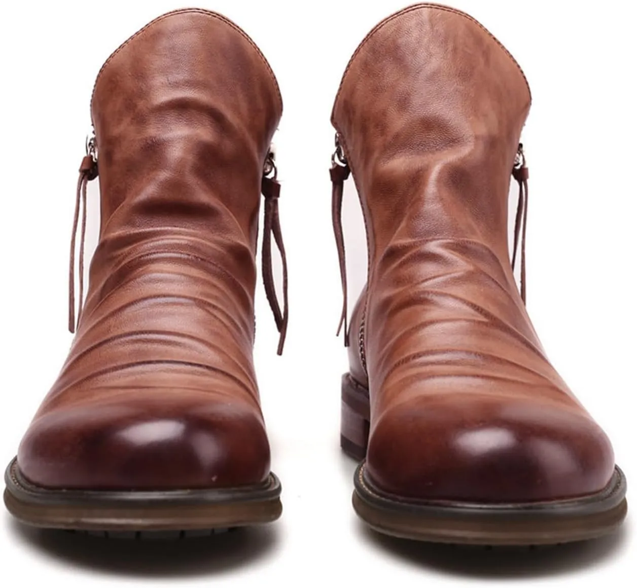 Men's Fashionable Retro Ankle Boots Zipper Sleeve Casual Leather Chukka Boot Water Proof Boys Cowboy Boots with Zipper