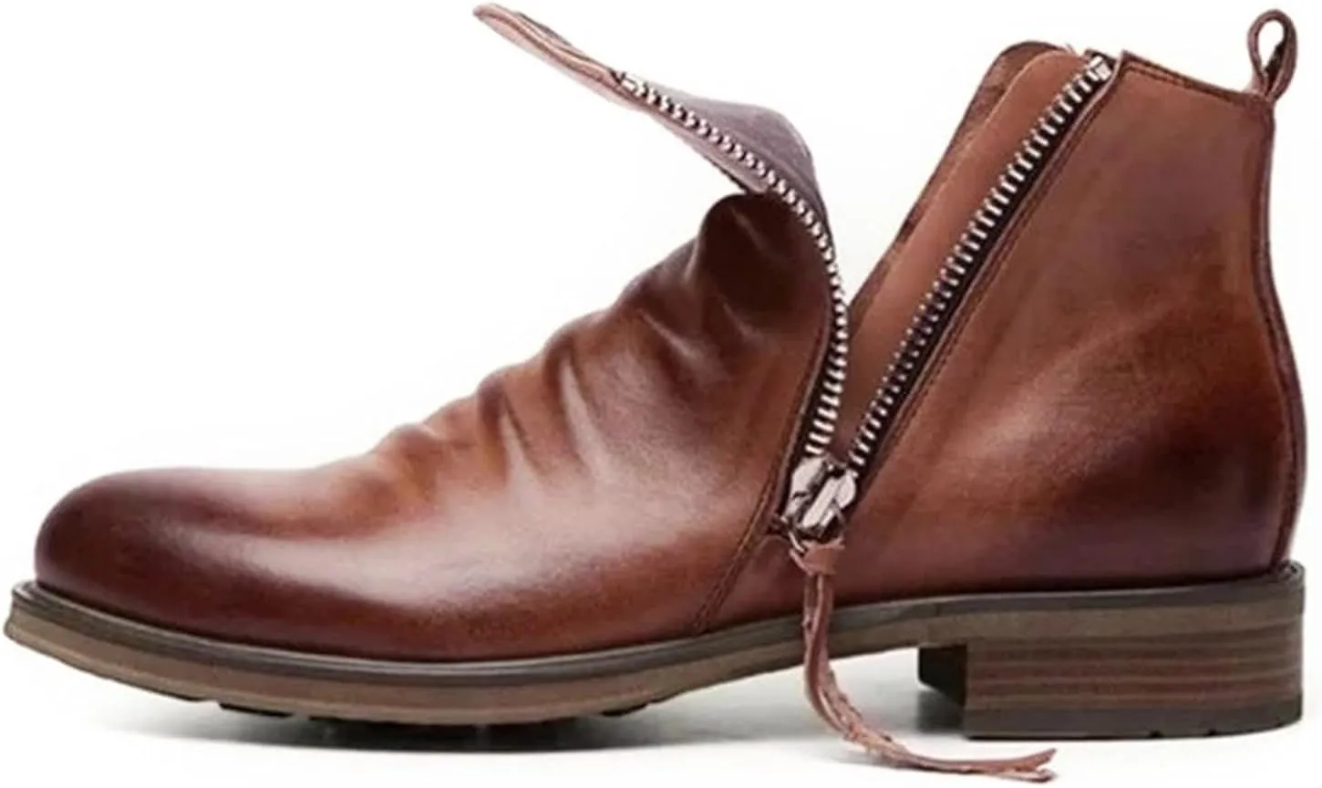 Men's Fashionable Retro Ankle Boots Zipper Sleeve Casual Leather Chukka Boot Water Proof Boys Cowboy Boots with Zipper