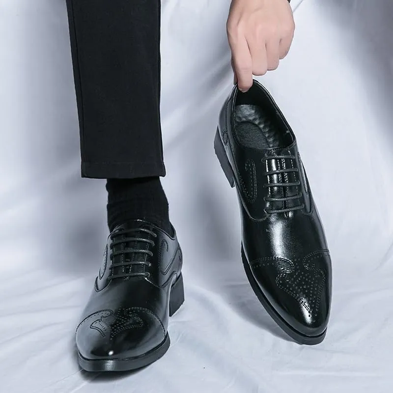 Mens Faux Patent Leather Classic Lace-up Formal Oxford Shoes Lace-Up Pointed-Toe Business Formal Wedding Dress Shoes for Men