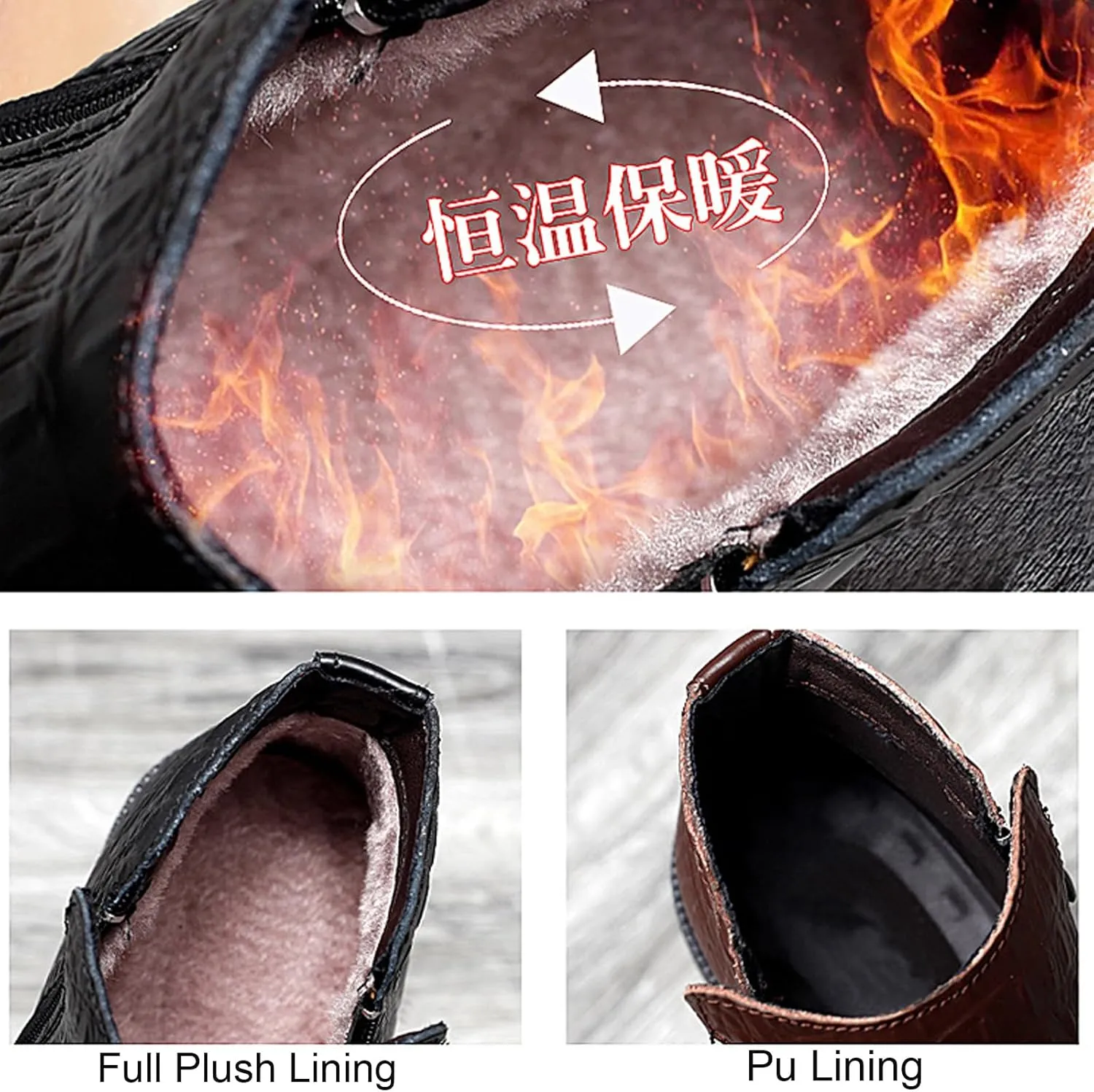 Men's Genuine Leather Alligator Printed Low Heel Ankle Boots Fashion Round Toe Side Zipper Business Dress Booties for Office Work