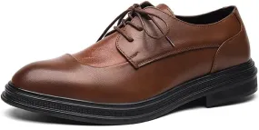 Men's Genuine Leather Oxford Shoes Lightweight Comfortable Platform Formal Dress Shoes Vintage Leather Lace Up Derby Shoes(Brown,7)