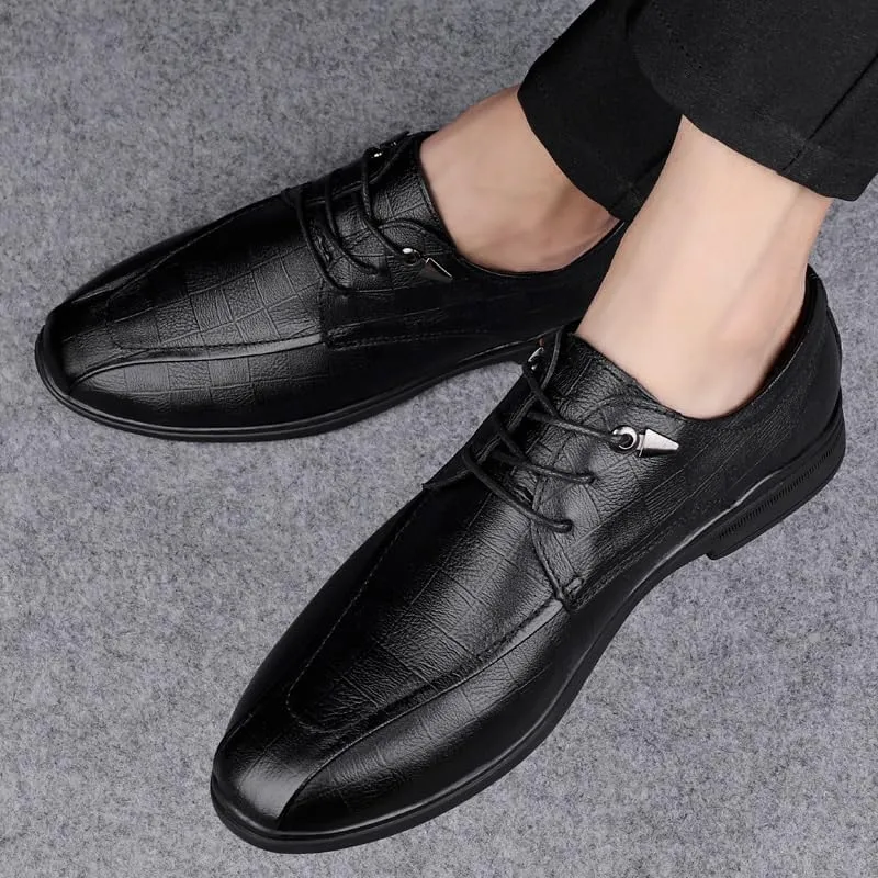 Men's Genuine Leather Oxford Shoes Men Modern Low Top Pointed Toe Tuxedo Derby Shoes Lace Up Casual Business Suit Tuxedo Shoes