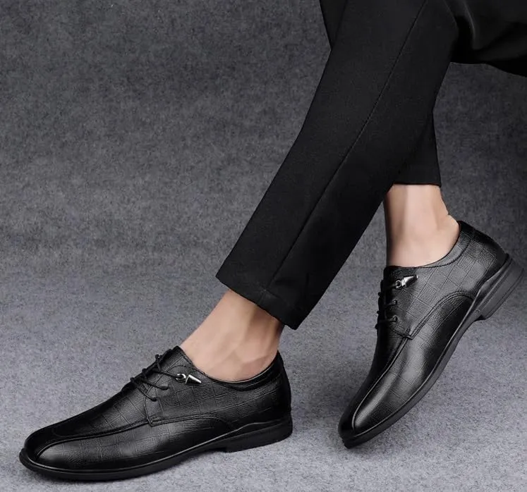Men's Genuine Leather Oxford Shoes Men Modern Low Top Pointed Toe Tuxedo Derby Shoes Lace Up Casual Business Suit Tuxedo Shoes