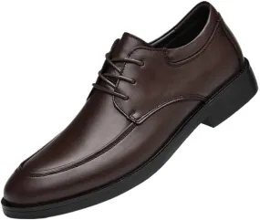 Men's Genuine Leather Oxford Shoes - Retro Pointed Toe Derby Shoes with Chunky Heel for Business and Formal Occasions