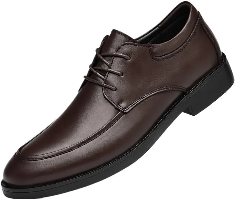 Men's Genuine Leather Oxford Shoes - Retro Pointed Toe Derby Shoes with Chunky Heel for Business and Formal Occasions