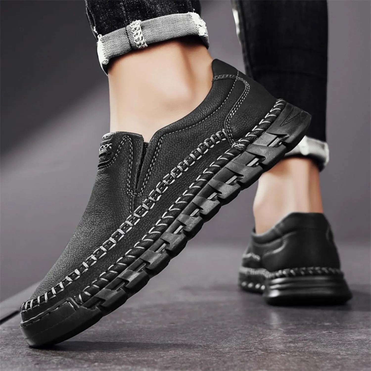 Men's Hand - Sewn Loafers Slip - On Casual Leather Dress Shoes Lightweight Comfortable Driving Walking Shoes