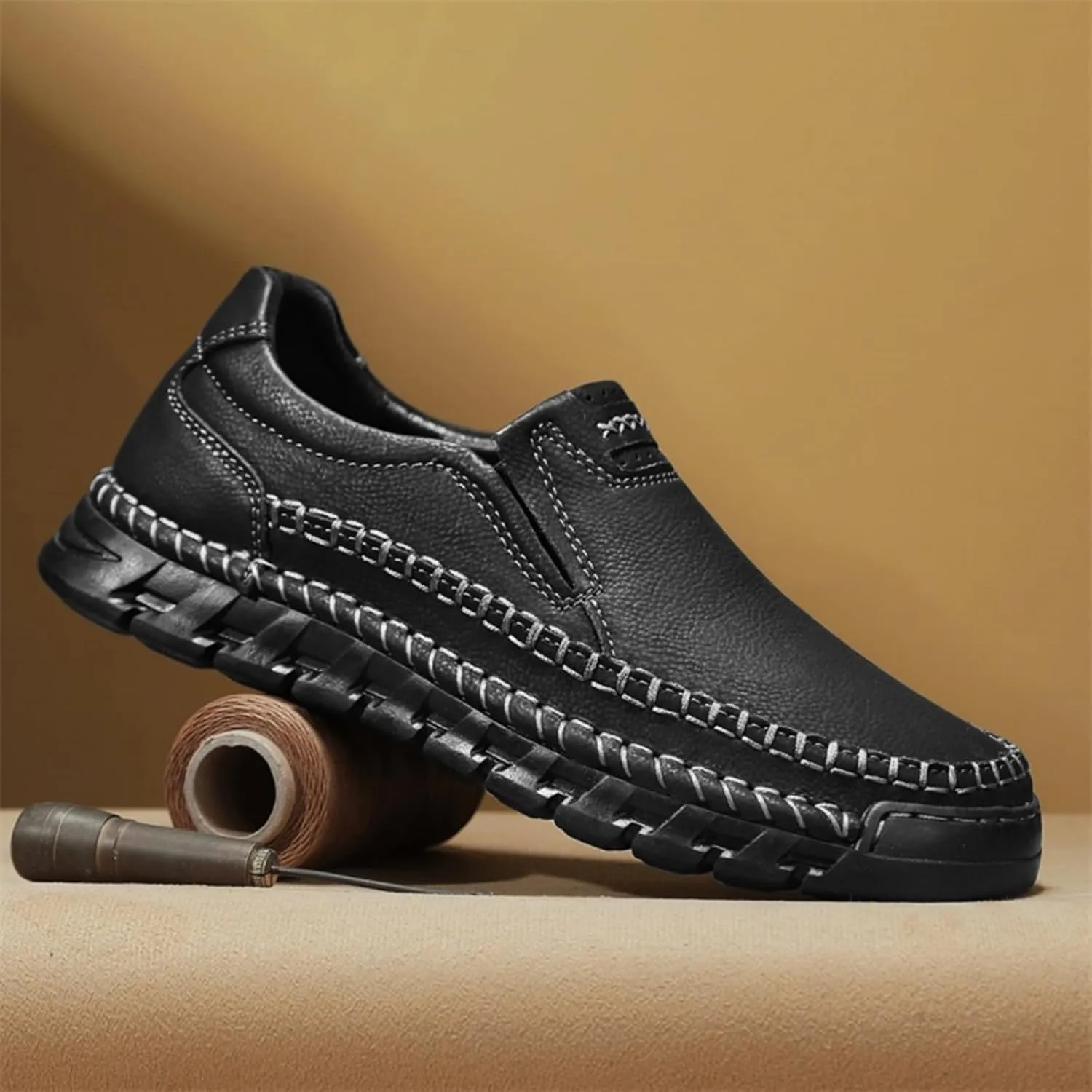 Men's Hand - Sewn Loafers Slip - On Casual Leather Dress Shoes Lightweight Comfortable Driving Walking Shoes