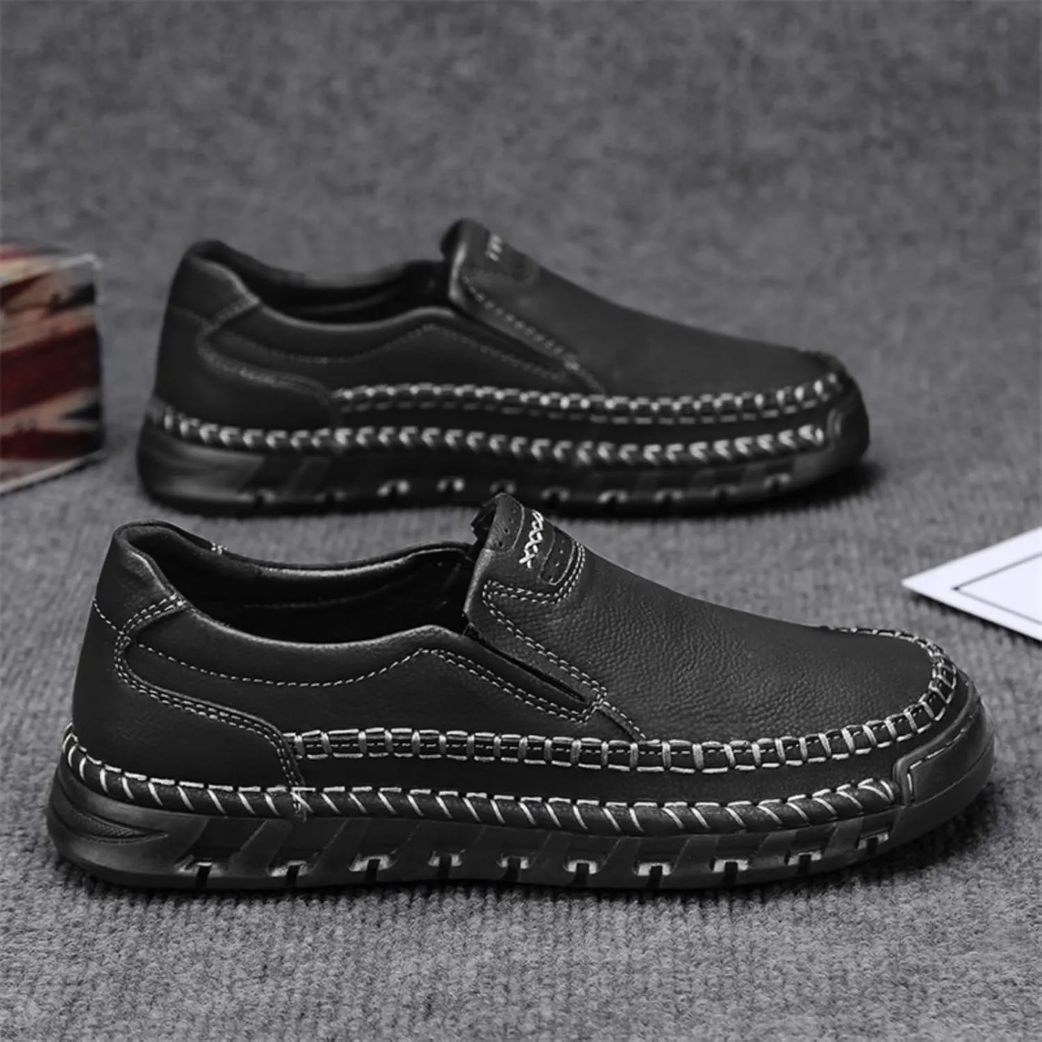 Men's Hand - Sewn Loafers Slip - On Casual Leather Dress Shoes Lightweight Comfortable Driving Walking Shoes