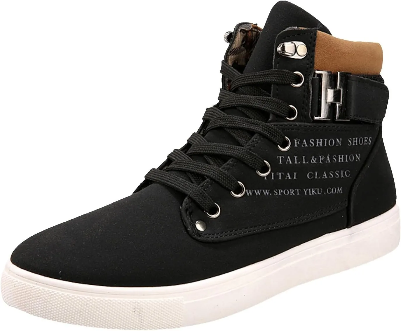 Men's High Top Sneakers Retro Casual Lace Up Sport Shoes Comfort Flat Bottom Walking Boots Outdoor Tall Water Boots Men