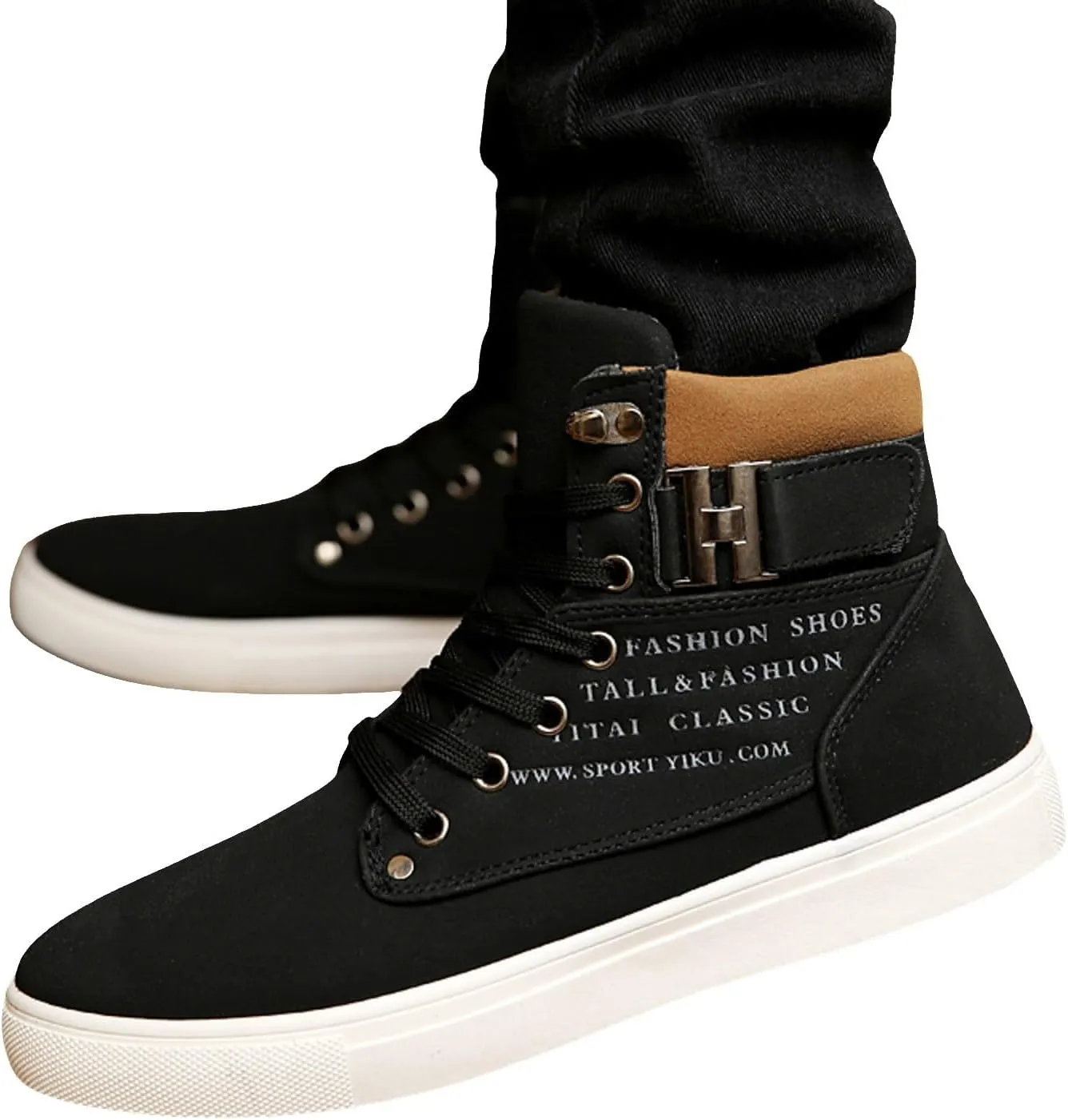 Men's High Top Sneakers Retro Casual Lace Up Sport Shoes Comfort Flat Bottom Walking Boots Outdoor Tall Water Boots Men