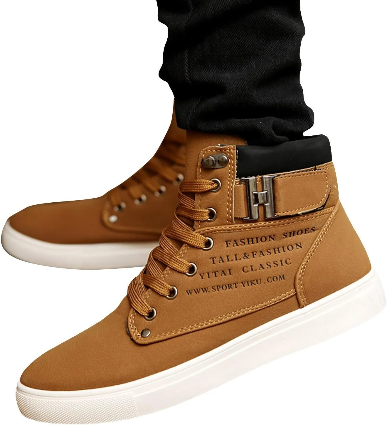 Men's High Top Sneakers Retro Casual Lace Up Sport Shoes Comfort Flat Bottom Walking Boots Outdoor Tall Water Boots Men