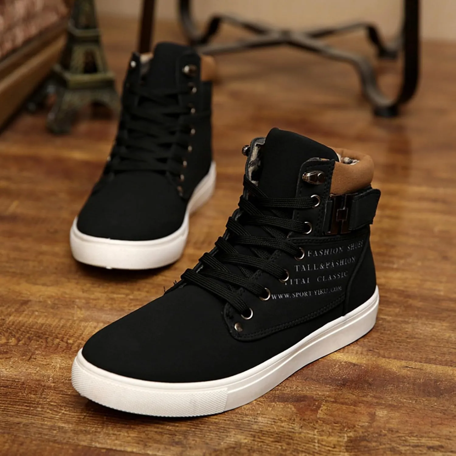 Men's High Top Sneakers Retro Casual Lace Up Sport Shoes Comfort Flat Bottom Walking Boots Outdoor Tall Water Boots Men