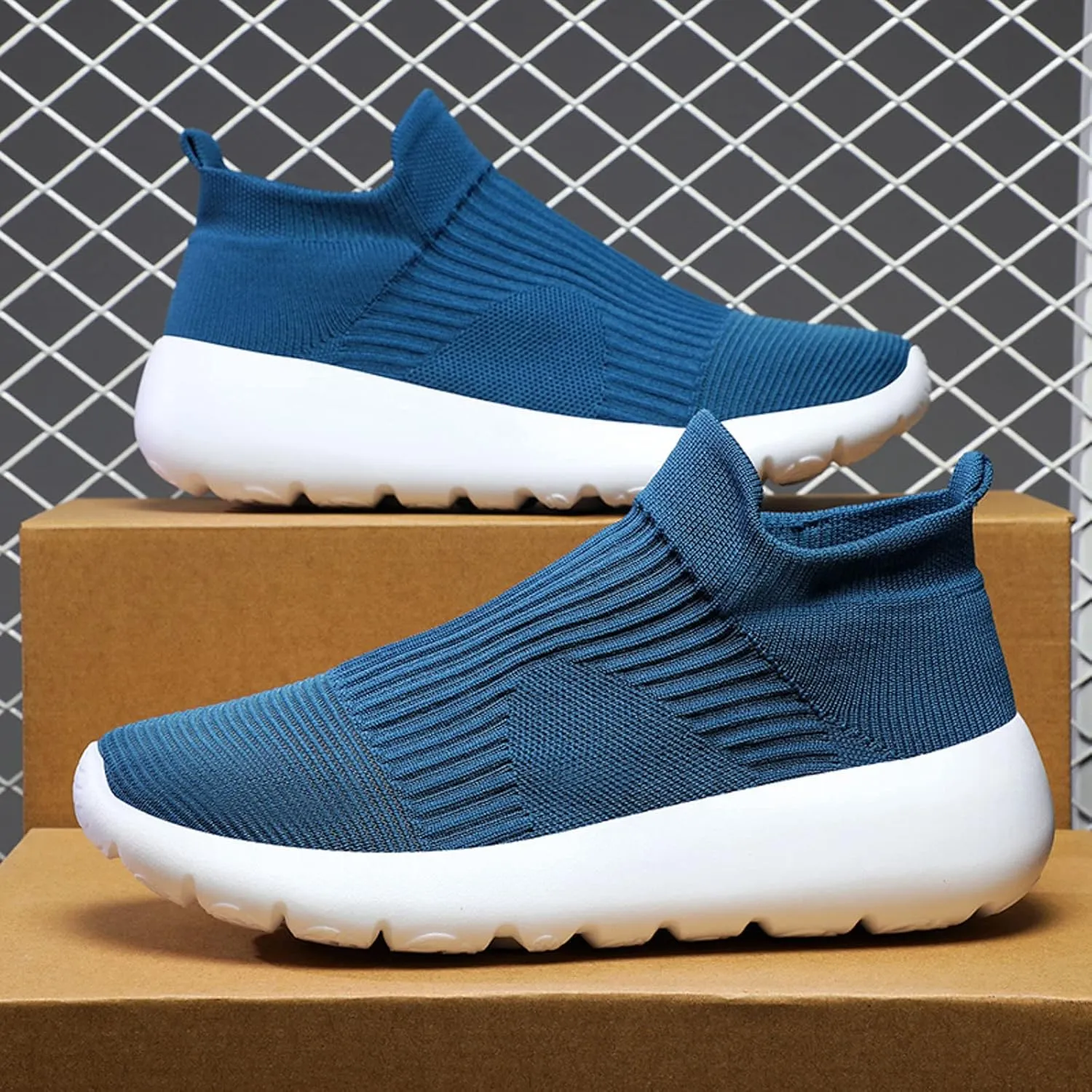 Men's High Top Sock Shoes Summer Mesh Breathable Sneakers Comfortable Solid Slip On Sneakers Labor Work Shoes