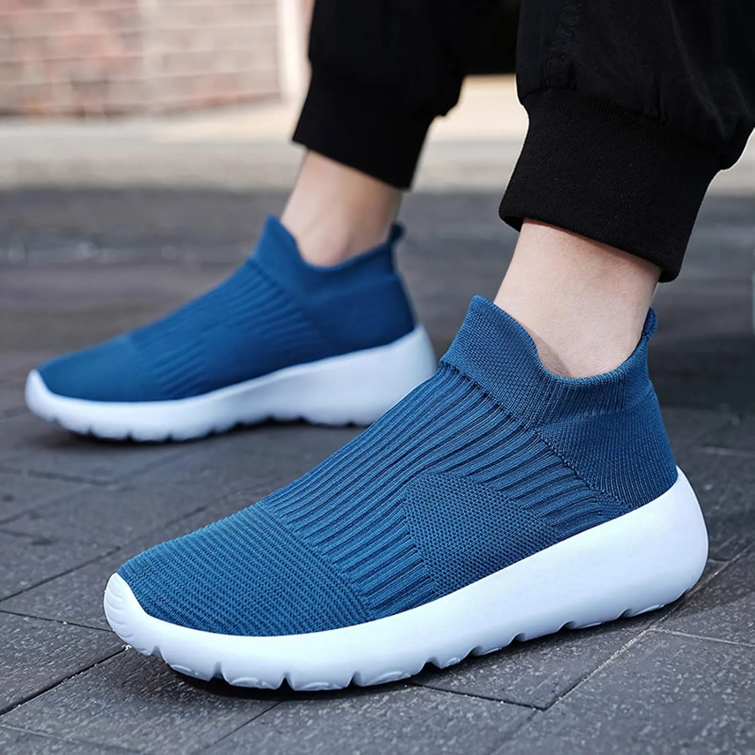 Men's High Top Sock Shoes Summer Mesh Breathable Sneakers Comfortable Solid Slip On Sneakers Labor Work Shoes