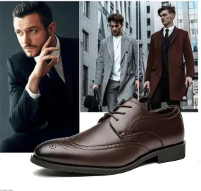 Men's Lace Up Square Toe Leather Brogue Oxford Shoes | Embossed Wing tip Formal Shoes | Slip Resistant Block Heel Non Slip Business Footwear