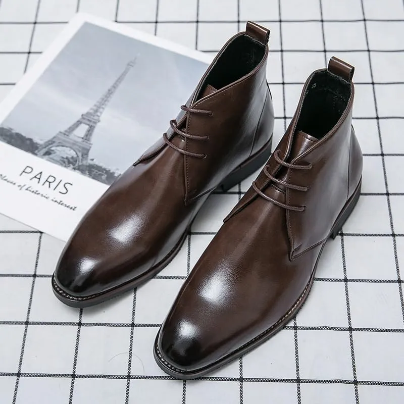 Men's Leather Cap Toe Lace Up Chelsea Boots Casual Business Oxfords Boots for Wedding Prom Party Business Work