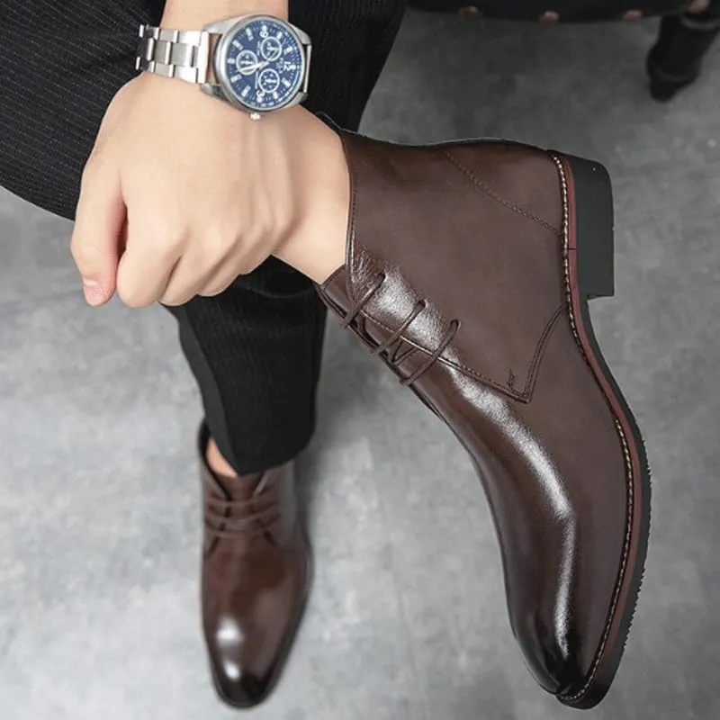 Men's Leather Cap Toe Lace Up Chelsea Boots Casual Business Oxfords Boots for Wedding Prom Party Business Work