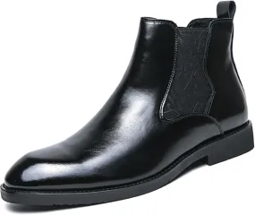 Men's Leather Chelsea Ankle Boots Lightweight Casual Slip-on Chukka Boots Classic Elastic Business Dress Boots