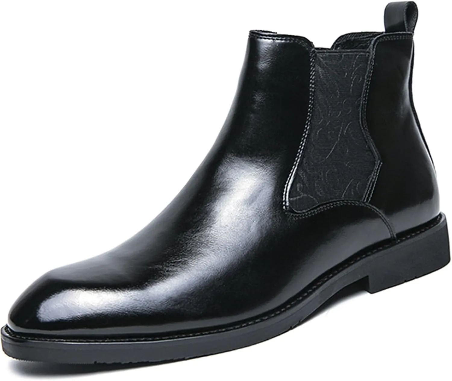 Men's Leather Chelsea Ankle Boots Lightweight Casual Slip-on Chukka Boots Classic Elastic Business Dress Boots