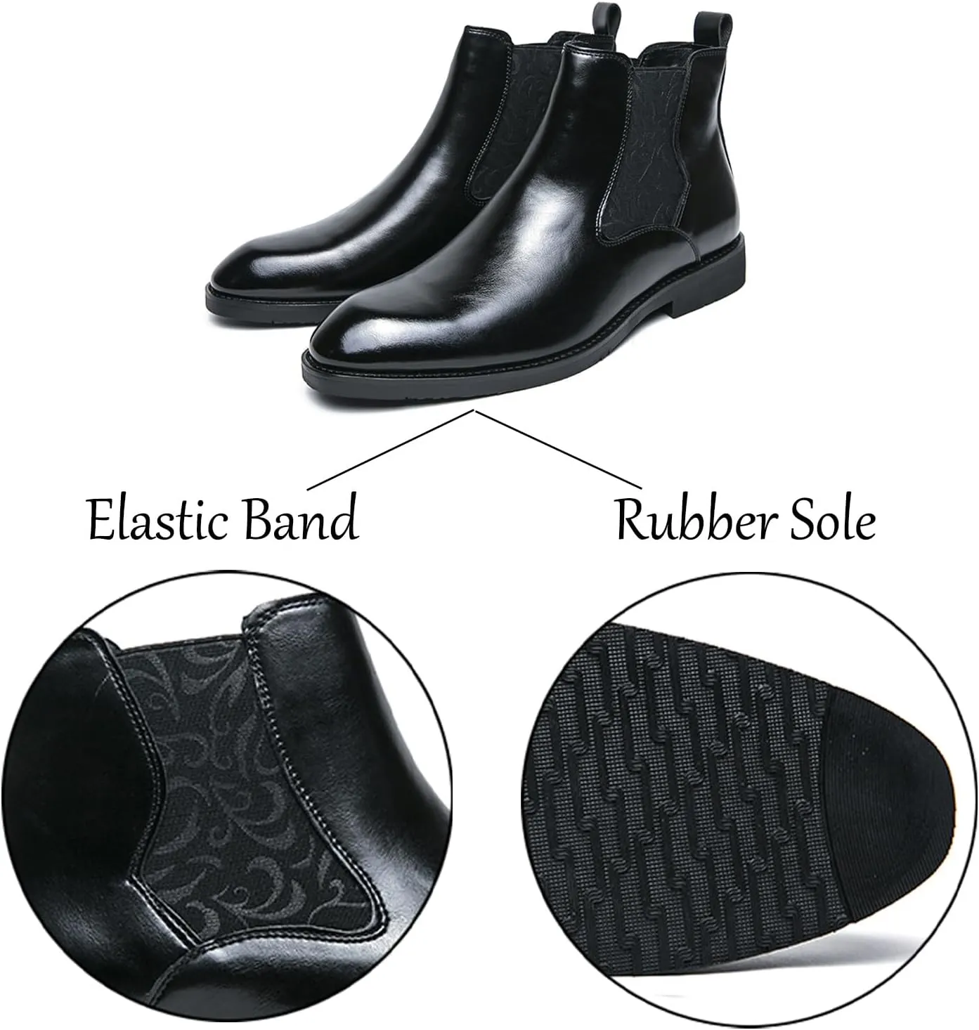 Men's Leather Chelsea Ankle Boots Lightweight Casual Slip-on Chukka Boots Classic Elastic Business Dress Boots