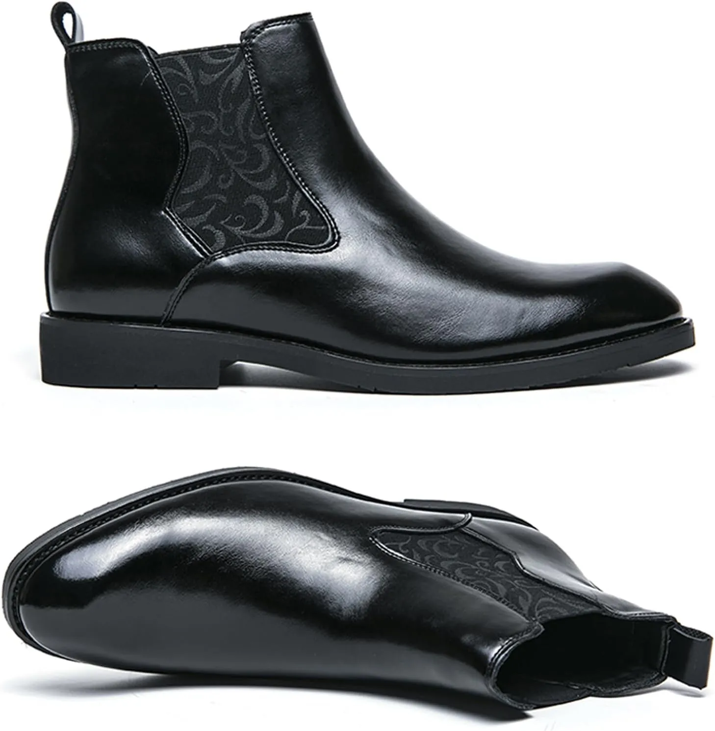 Men's Leather Chelsea Ankle Boots Lightweight Casual Slip-on Chukka Boots Classic Elastic Business Dress Boots