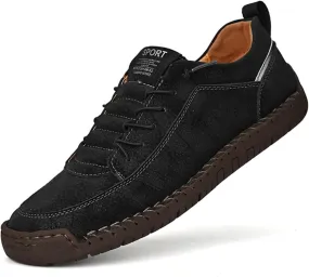 Men's Leather Loafers Lace-Up Non-Slip Walking Shoes Round Toe Hand-Stitched Soft Comfortable Slip-On Walking Outdoor Casual Waterproof Shoes for Walking Driving Office