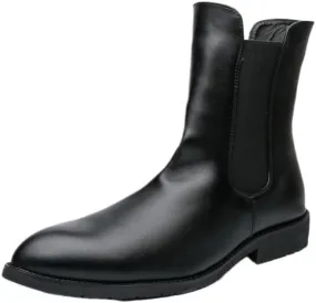 Mens Leather Platform Lug Sole Chelsea Boots Cap Toe Elastic Slip On Chunky Heel Dress Ankle Boots