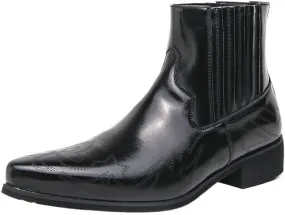 Men'S Leather Printed Low Chunky Heel Chelsea Boots Slip-On with Dress and Casual Boots for Men Suitable Driving Work