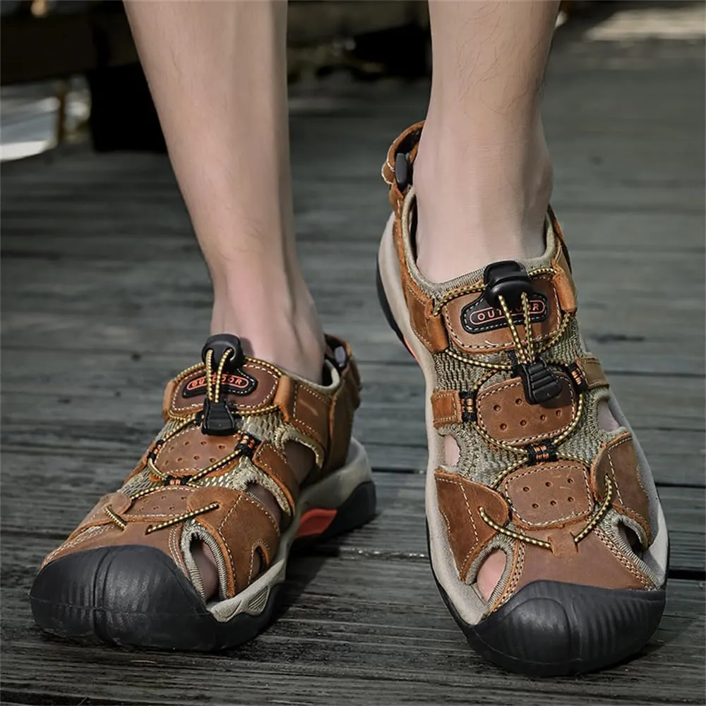 Mens Leather Sandals Beach Hiking Sandals Summer Comfortable Trekking Shoes Hiking Shoes Sports Outdoor with hook